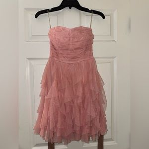 Size 3 Teeze Me Short Strapless Pink Glitter Dress with Ruffle Skirt and Ribbon